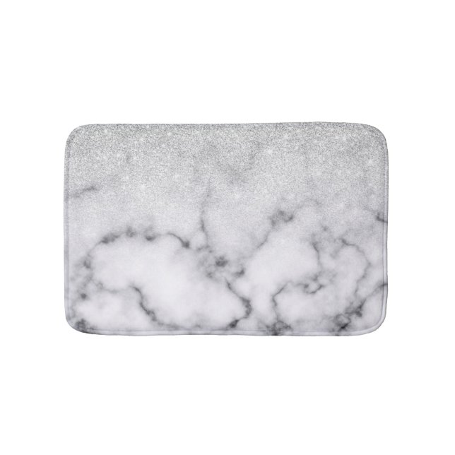 Tapis De Bain Glamorous Silver White Glitter Marble Gradient (Devant)