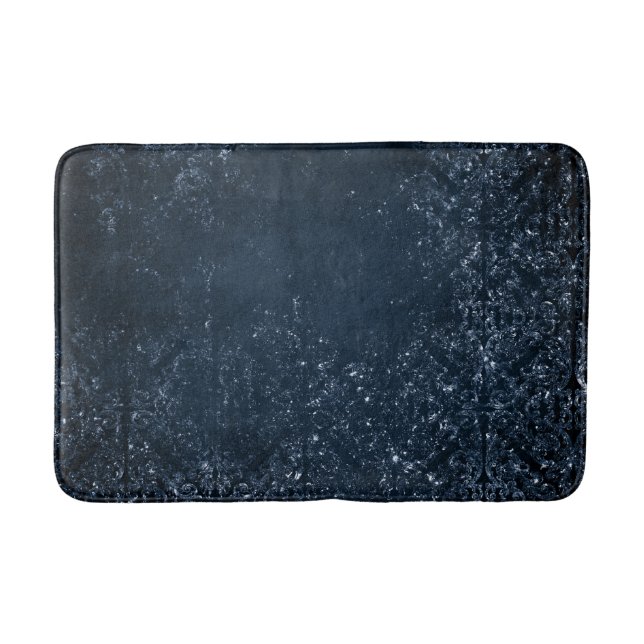 Tapis De Bain Glimmery Navy Grunge | Sombre Sapphire bleu Damas (Devant)