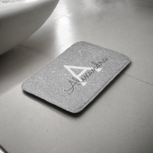 Tapis De Bain Glitter Argent Étincelle Monogramme Mat de bain