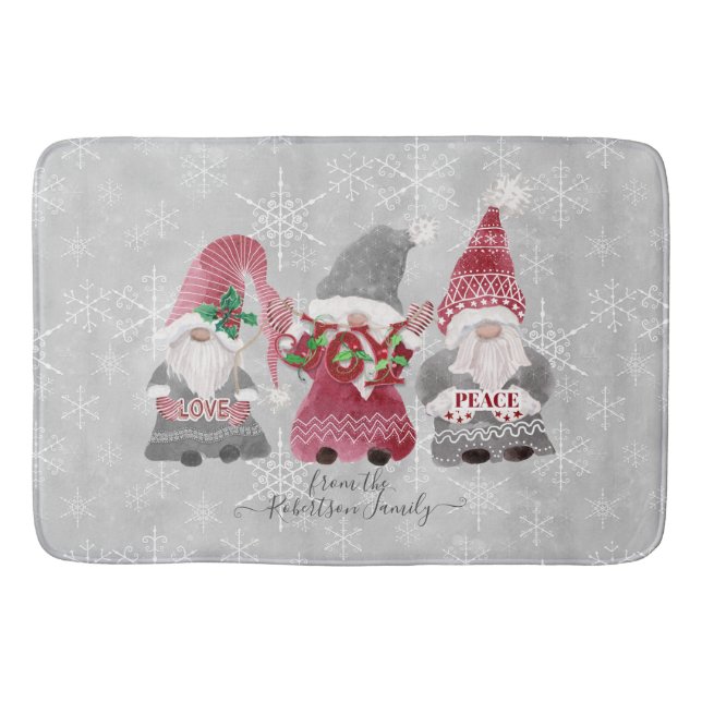 Tapis De Bain Gnome Famille Noël Amour Joie Paix Snowflakes (Devant)