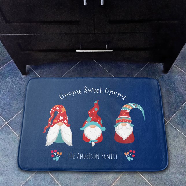 Tapis De Bain Gnome Sweet Gnome Cute Moderne Vacances Elf Navy (Créateur téléchargé)