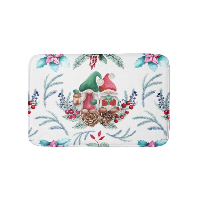 Tapis De Bain Gnomes de Noël à l'aquarelle mignonne (Devant)