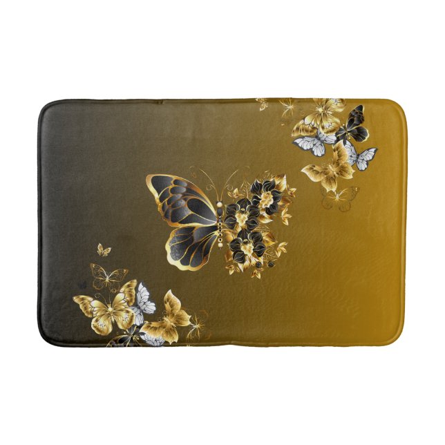 Tapis De Bain Gold and Black Butterfly Floral Art (Devant)