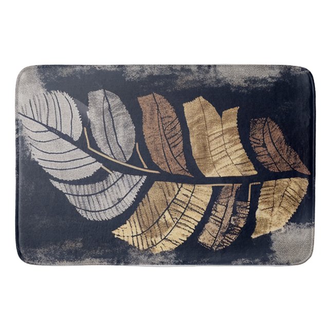 Tapis De Bain Gold and Silver Metallic Leaves Elegant Botanical  (Devant)