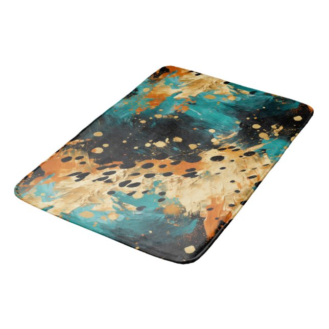 Tapis De Bain Gold Black Aqua Orange Leopard Abstrait (Angle)