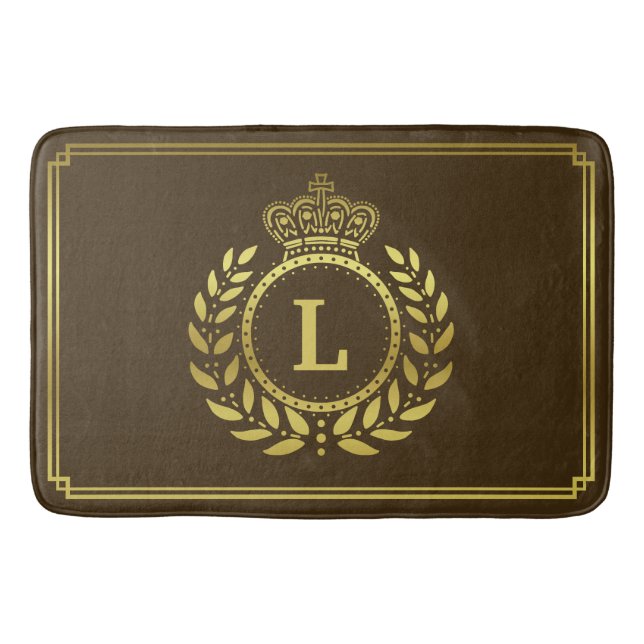 Tapis De Bain Gold Brown Laurel Wreath Crown Royal Monogramme  (Devant)