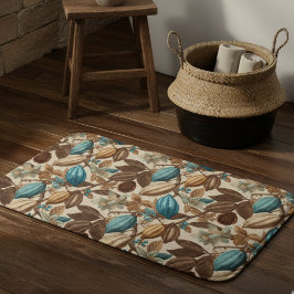 Tapis De Bain Gold Brown Turquoise Cacao Pattern