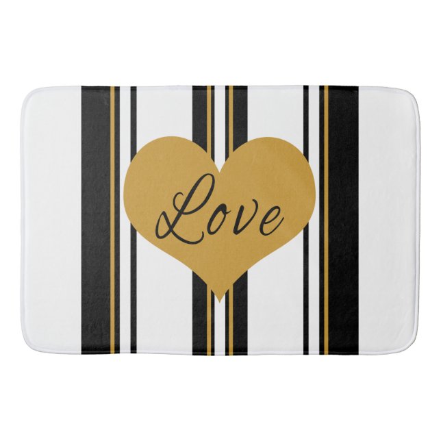 Tapis De Bain Gold Love Coeur Noir Or Blancs Bain Mat (Devant)