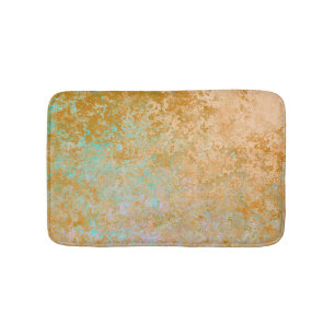Tapis De Bain Gold & Turquoise Blue Patina Alcohol Ink Abstrait