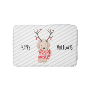 Tapis De Bain Golden Retriever Puppy Christmas Antlers Stripe