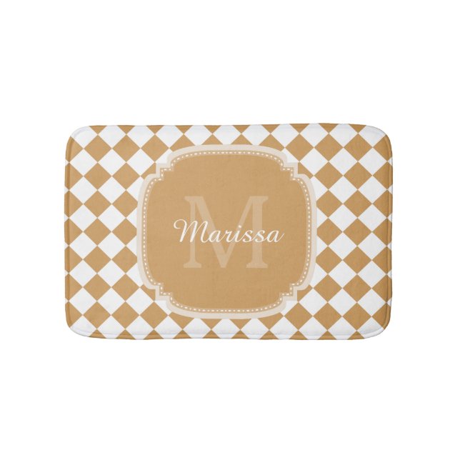 Tapis De Bain Goldenrod Jaune À damiers Monogramme Avec Nom (Devant)