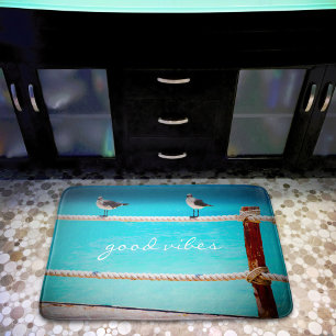 Tapis De Bain Good Vibes Citation White Seagull Beach Bird Photo