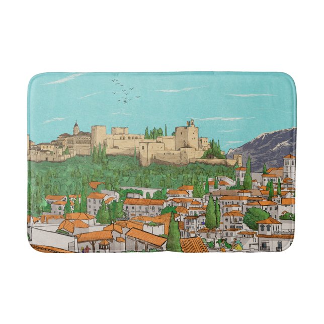 Tapis De Bain Granada Cityview Espagne Illustration du paysage (Devant)