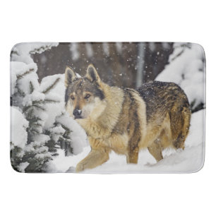 Tapis De Bain Grand Loup sauvage gris dans la neige