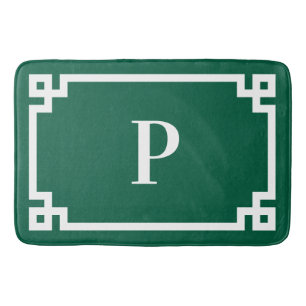 Tapis De Bain Grand monogramme à clé grecque blanche et vert cha