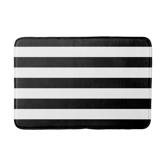 Tapis De Bain Grand motif horizontal noir ou blanc de rayures (Devant)