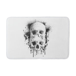 Tapis De Bain Graphisme de gouttes d'encre noire sur crâne