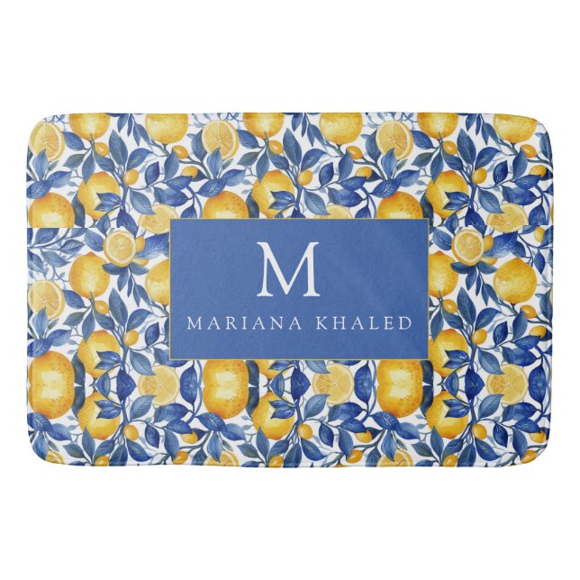 Tapis De Bain Gras Bleu Italien Positano Lemon (Devant)