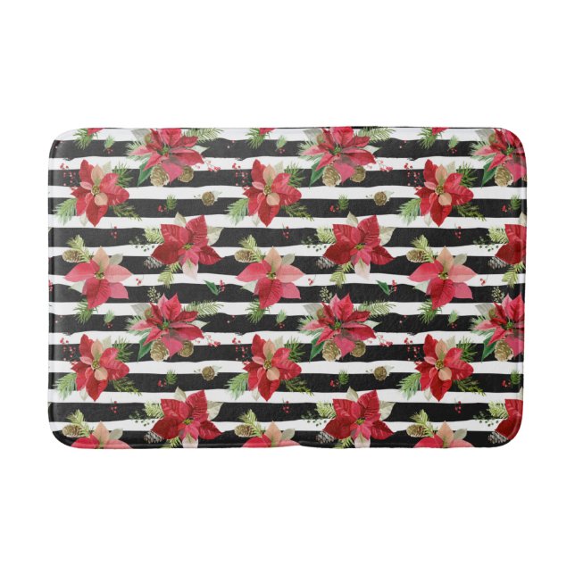 Tapis De Bain Gras Grandes Bandes Noires avec Poinsettias Bath M (Devant)