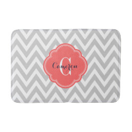 Tapis De Bain Gray et Coral Chevron Monogramme