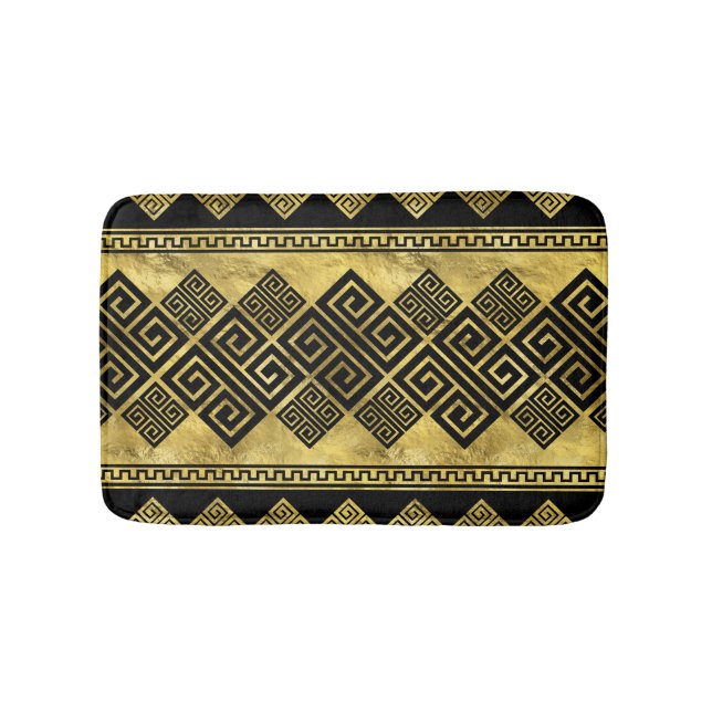 Tapis De Bain Grec Meander - Clé grecque Noir et or (Devant)