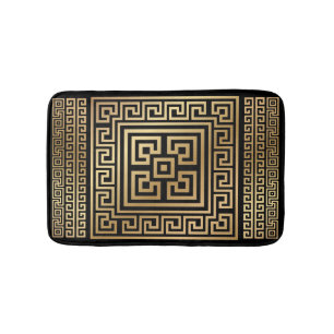Tapis De Bain Grec Meander ornement clé - noir et or