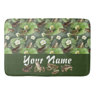 Tapis De Bain Grenouilles nénuphars verts et blancs motif