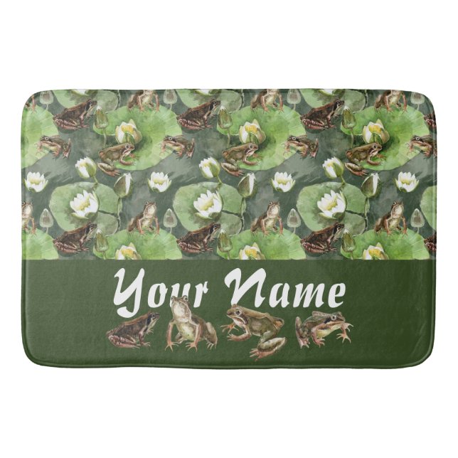 Tapis De Bain Grenouilles nénuphars verts et blancs motif (Devant)