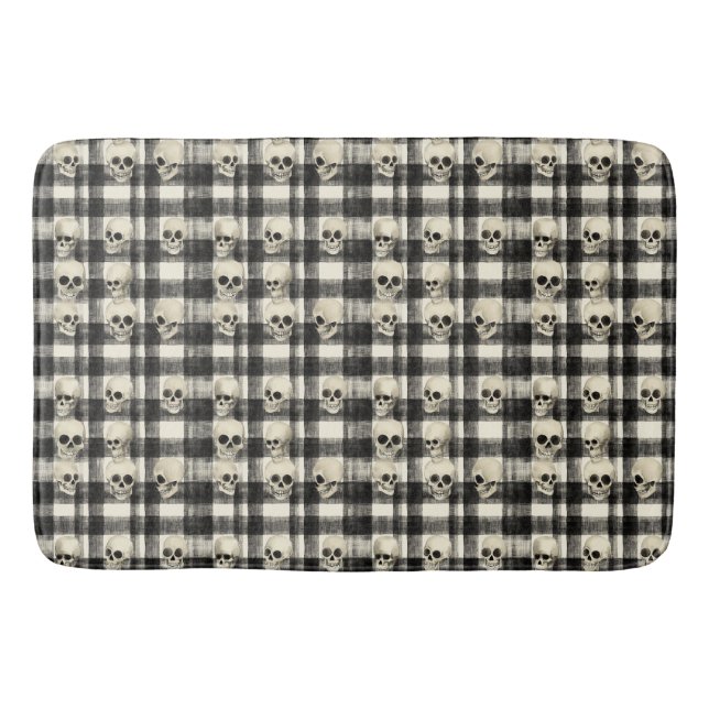 Tapis De Bain Grille de crâne - Géométrie Macabre en monochrome (Devant)