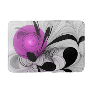 Tapis De Bain Gris Noir Abstrait Avec Art Fractal Magenta