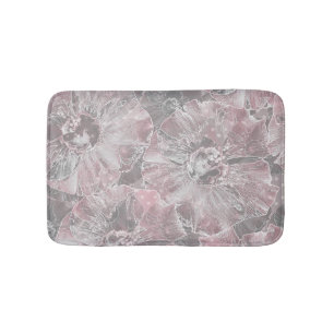 Tapis De Bain Gris rose, grandes fleurs design