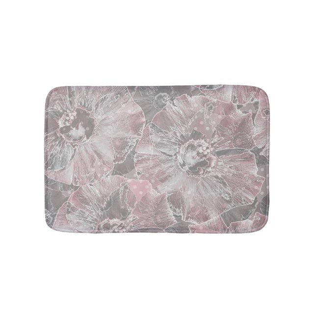 Tapis De Bain Gris rose, grandes fleurs design (Devant)