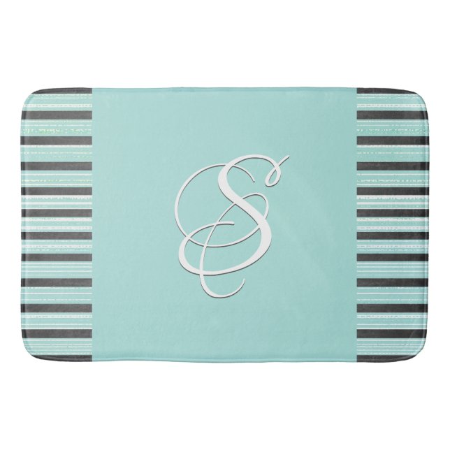 Tapis De Bain Gris, turquoise et blanc (Devant)