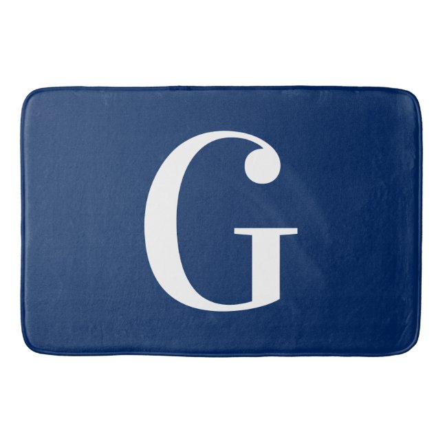 Tapis De Bain Gros G Monogramme bleu marine et blanc (Devant)