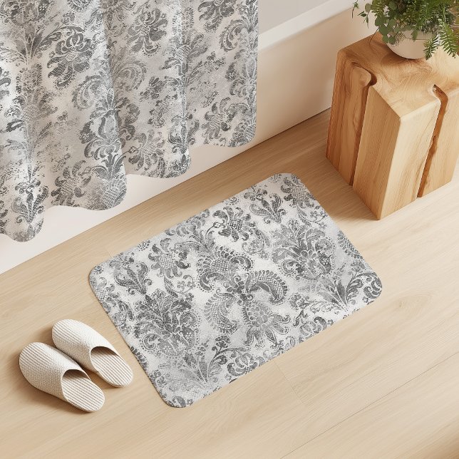 Tapis De Bain Grunge Damask Stone White Grey (Créateur téléchargé)