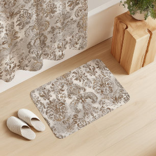 Tapis De Bain Grunge Damassé Beige Rouille Marron Ocre Crème