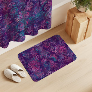 Tapis De Bain Grunge Damassé Violet Pourpre Turquoise Rose Chaud