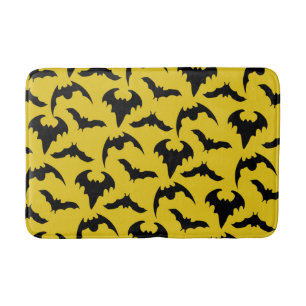 Tapis De Bain Halloween des chauves-souris jaunes et noires