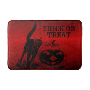 Tapis De Bain Halloween Parti mal noir Chat Citrouille rouge peu