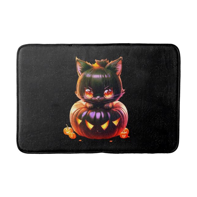Tapis De Bain Halloween Party Chat noir Citrouille Horreur (Devant)