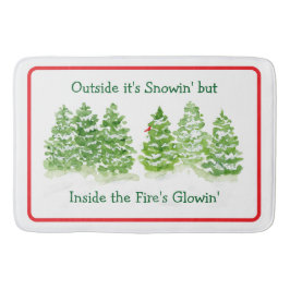 Tapis De Bain Handpainted Winter Trees Outside Snow Fires Glowin