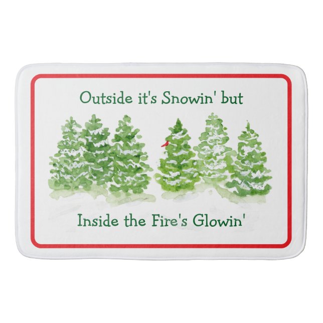 Tapis De Bain Handpainted Winter Trees Outside Snow Fires Glowin (Devant)