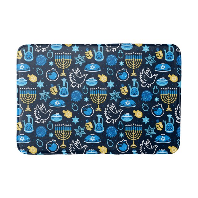 Tapis De Bain Hanoukka Symboles Motif bleu (Devant)