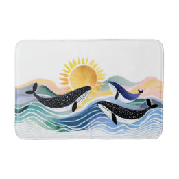 Tapis De Bain Happy Waves & Blue Whales Aquarelle