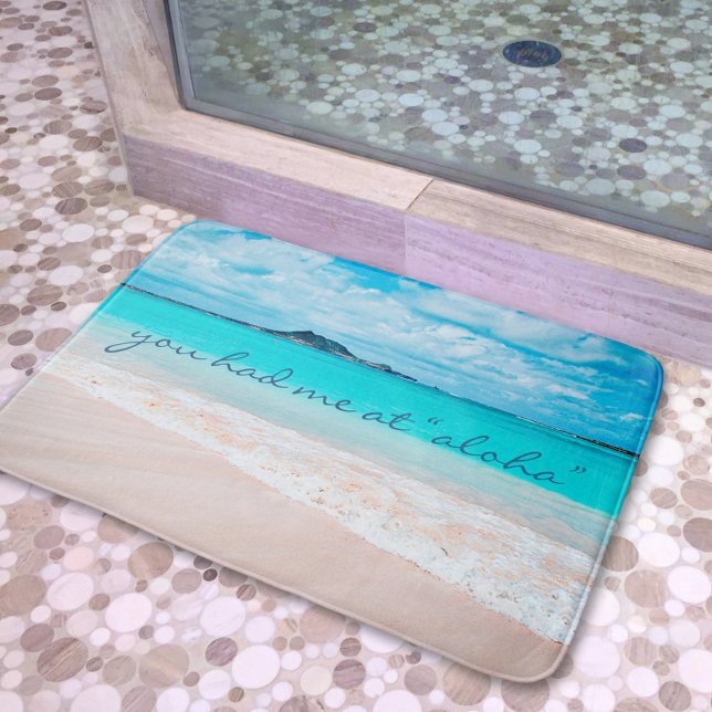 Tapis De Bain Hawaii Aloha Citation Turquoise Tropical Beach Pho (Créateur téléchargé)