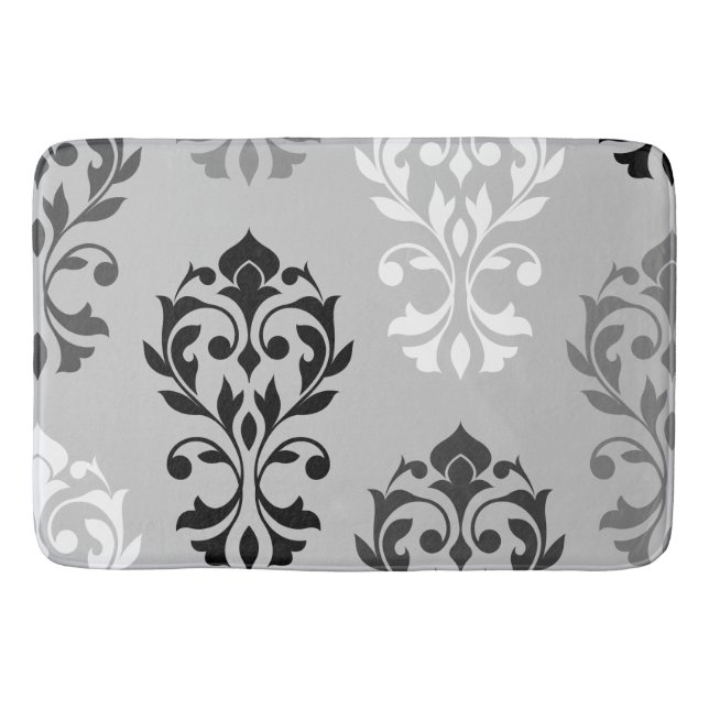 Tapis De Bain Heart Damask Art I Black Grays Blanc (Devant)