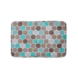 Tapis De Bain Hexagonal Textile Motif Bleu Brown