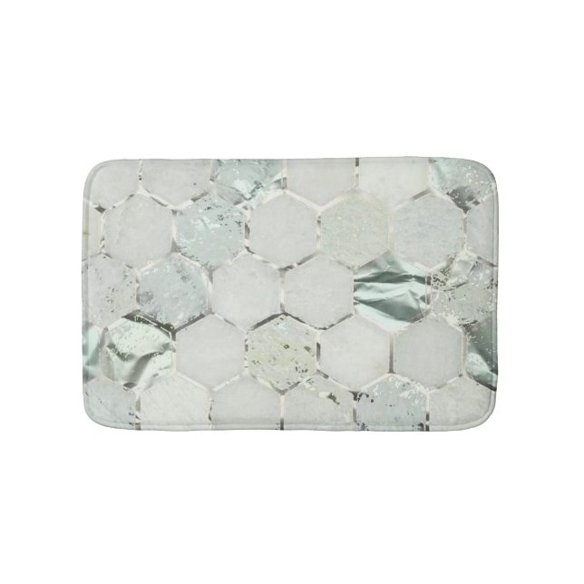 Tapis De Bain Hexagone Mint Green Aqua Marbre Métallique (Devant)
