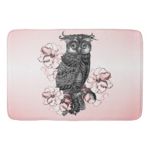 Tapis De Bain Hibiscus Rose Chouette Grise