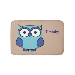 Tapis De Bain Hibou bleu et Aqua Personnalisé